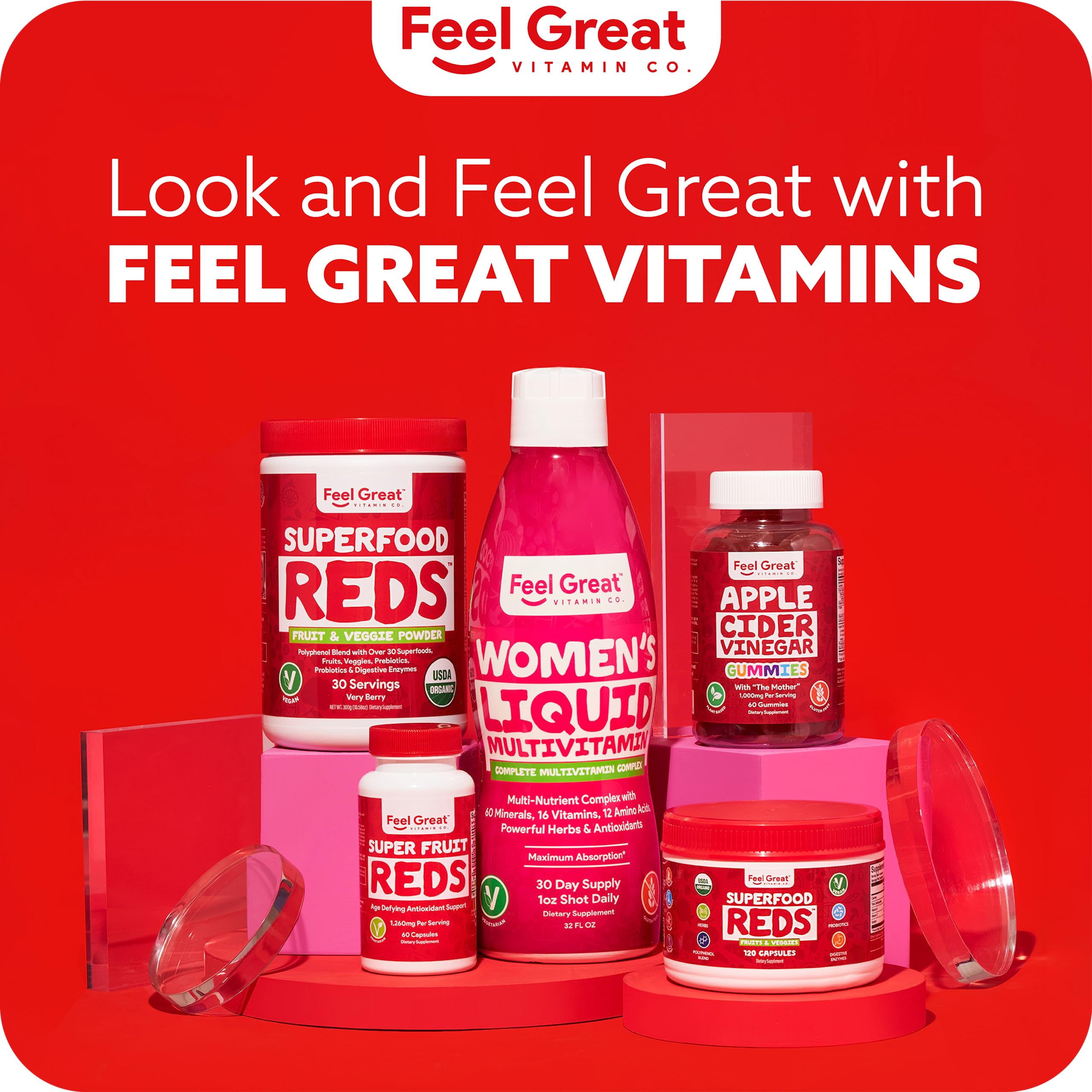 The Feel Great Vitamin Company Superfood Powder with measuring scoop