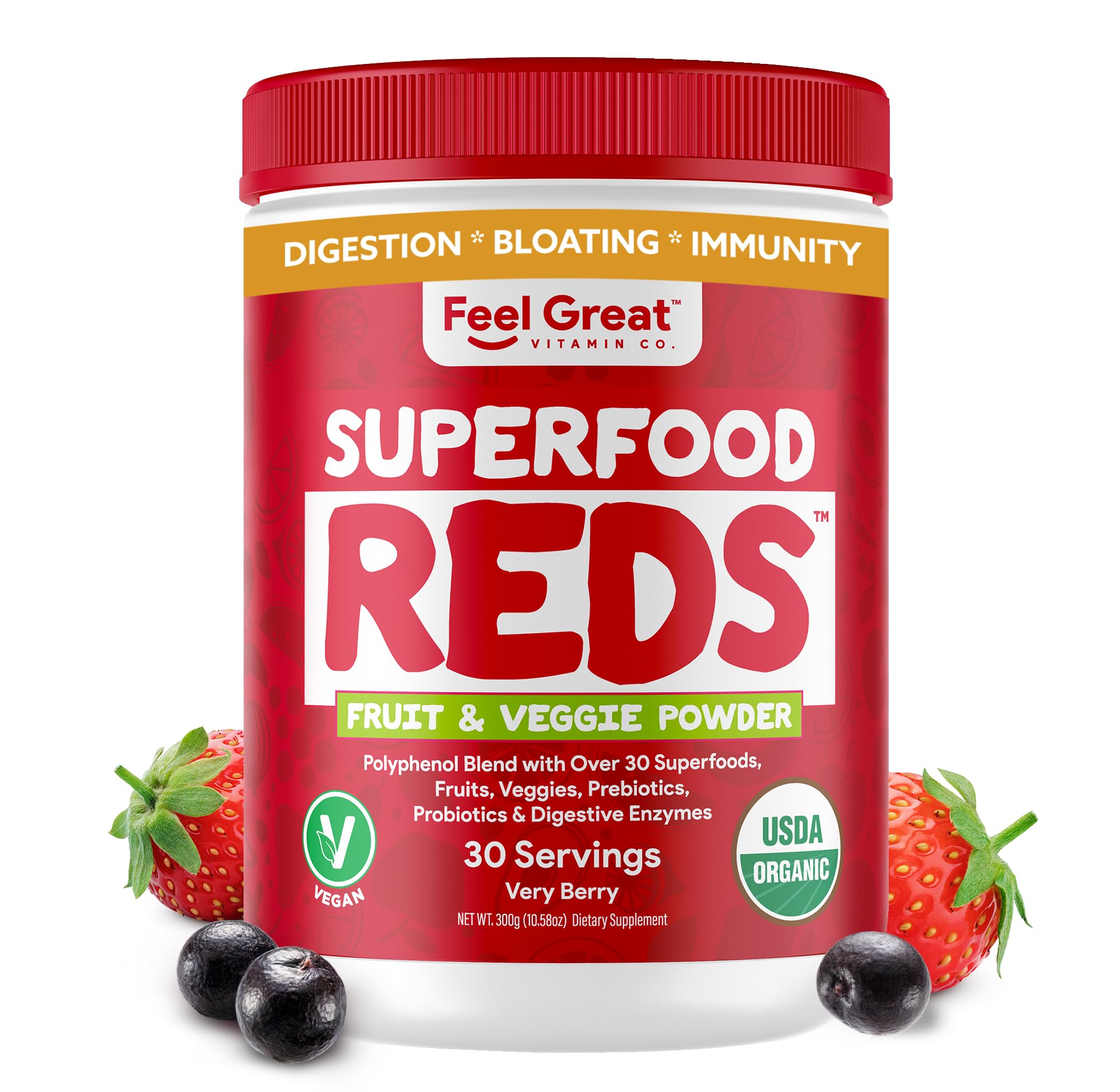 The Feel Great Vitamin Company Superfood Reds and Greens Powder front view