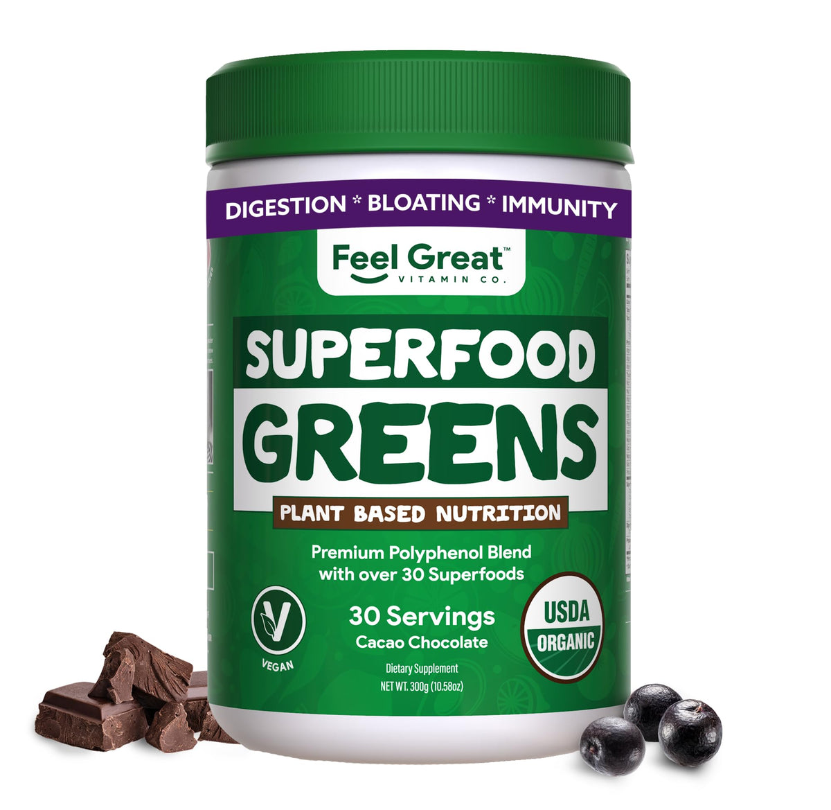 The Feel Great Vitamin Company Superfood Reds and Greens Powder front view