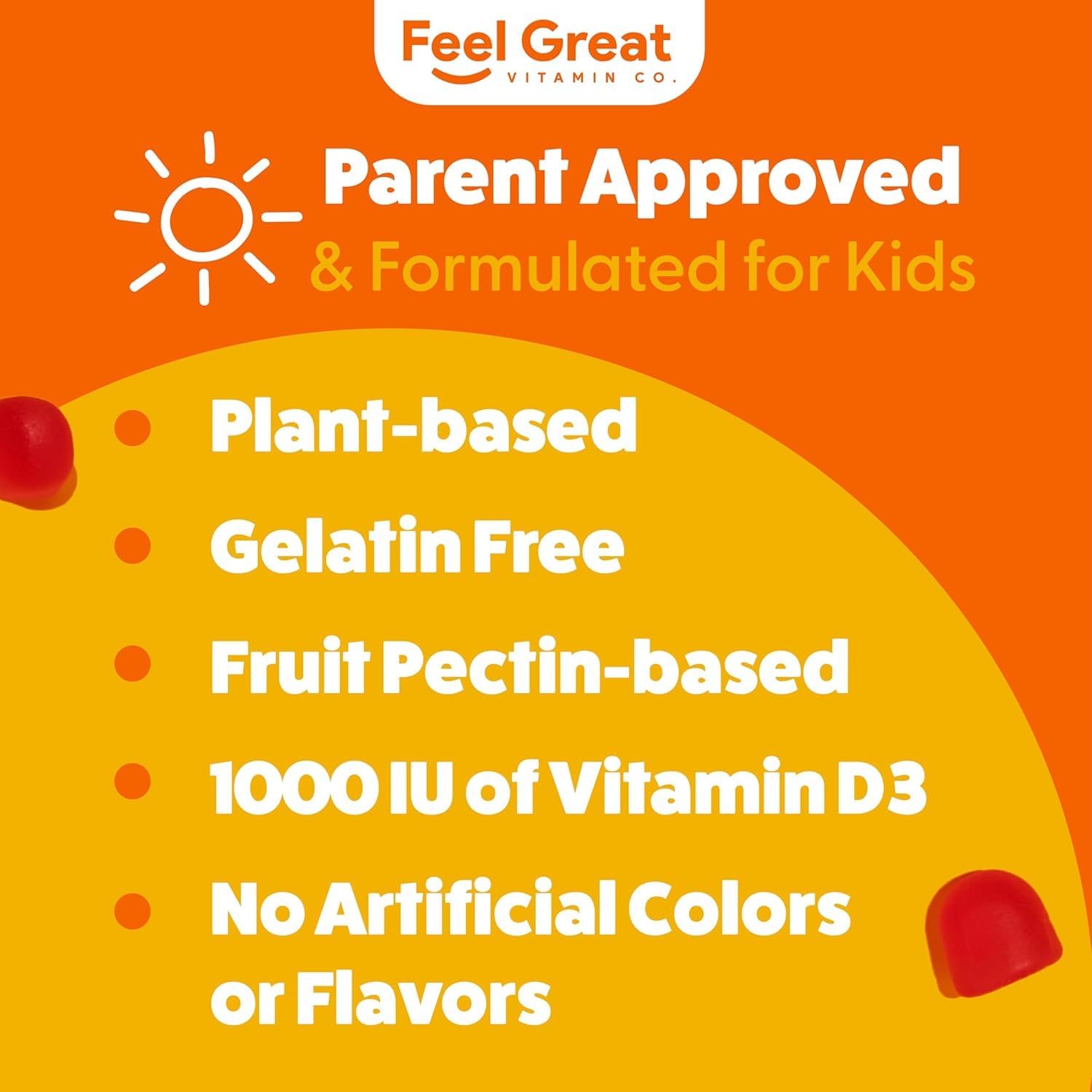 The Feel Great Vitamin Company Vitamin D3 Gummies for Kids with a child holding them