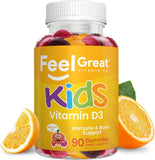 The Feel Great Vitamin Company Vitamin D3 Gummies for Kids with a measuring spoon