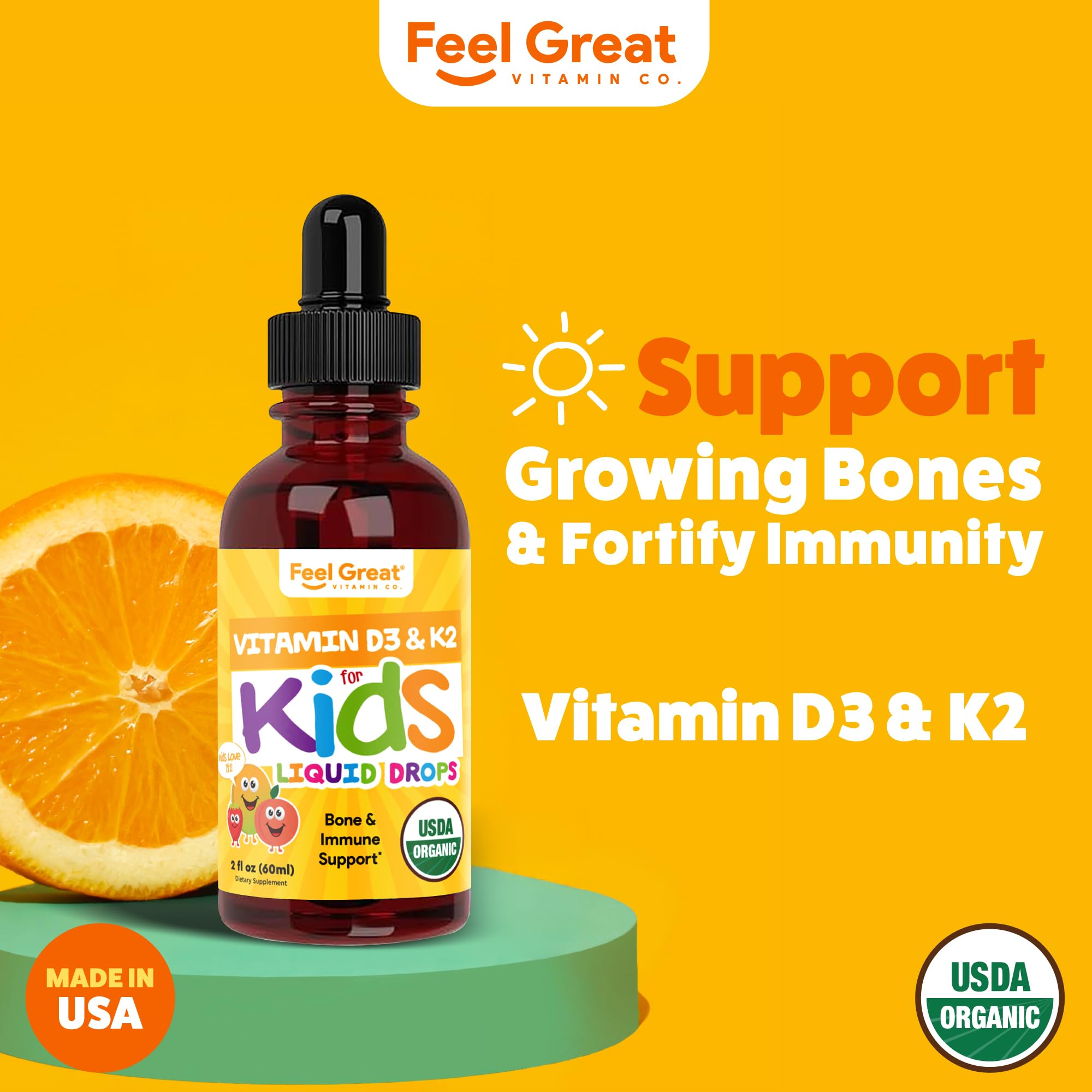 The Feel Great Vitamin Company Vitamin D3 K2 Liquid Drops label close-up