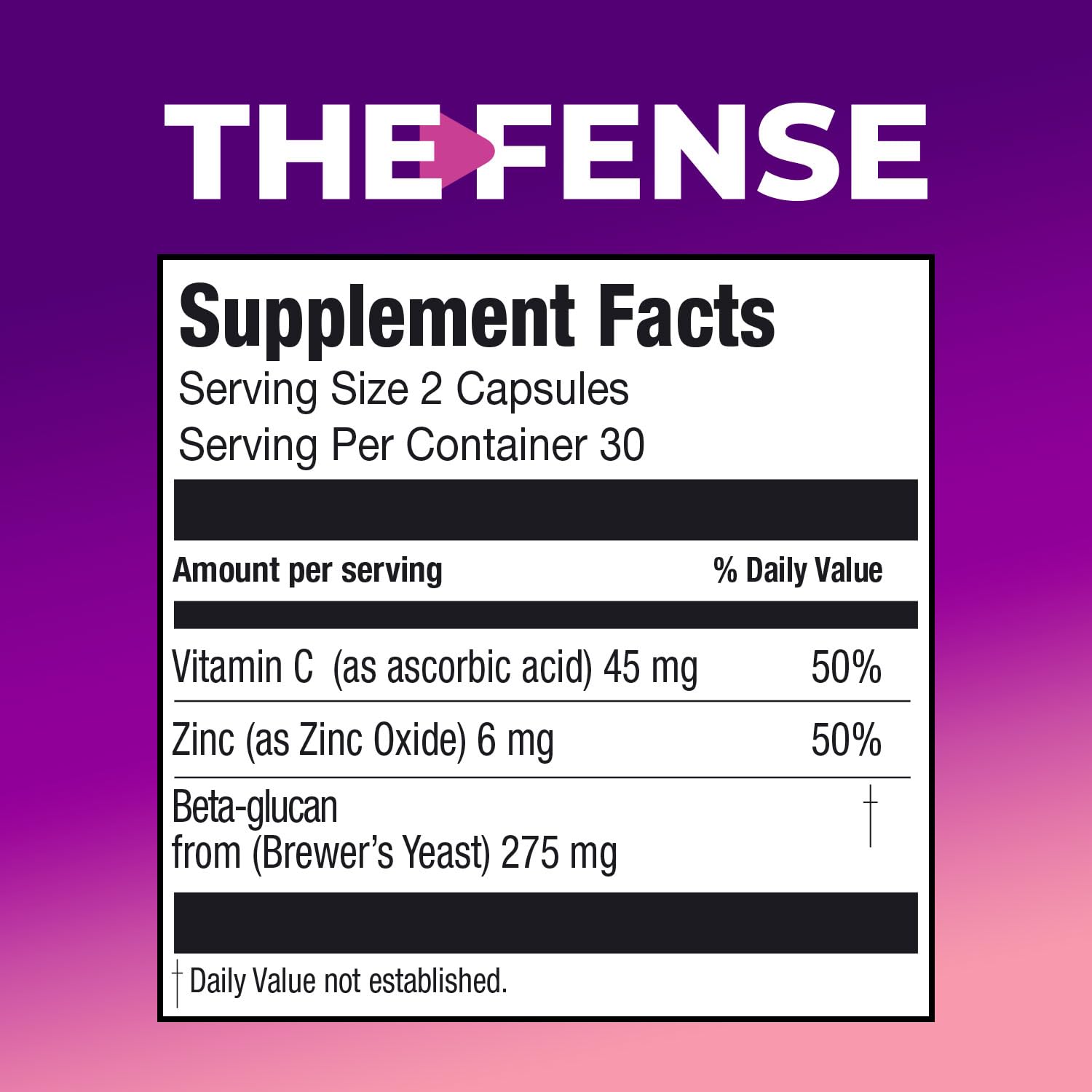 THE-FENSE daily wellness Support Supplement back view with dosage information