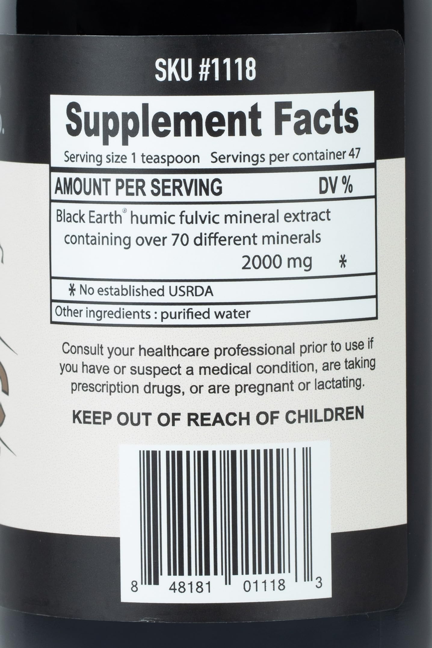 THE FOOD MOVEMENT CO. Black Earth Fulvic Acid 8oz liquid supplement side view