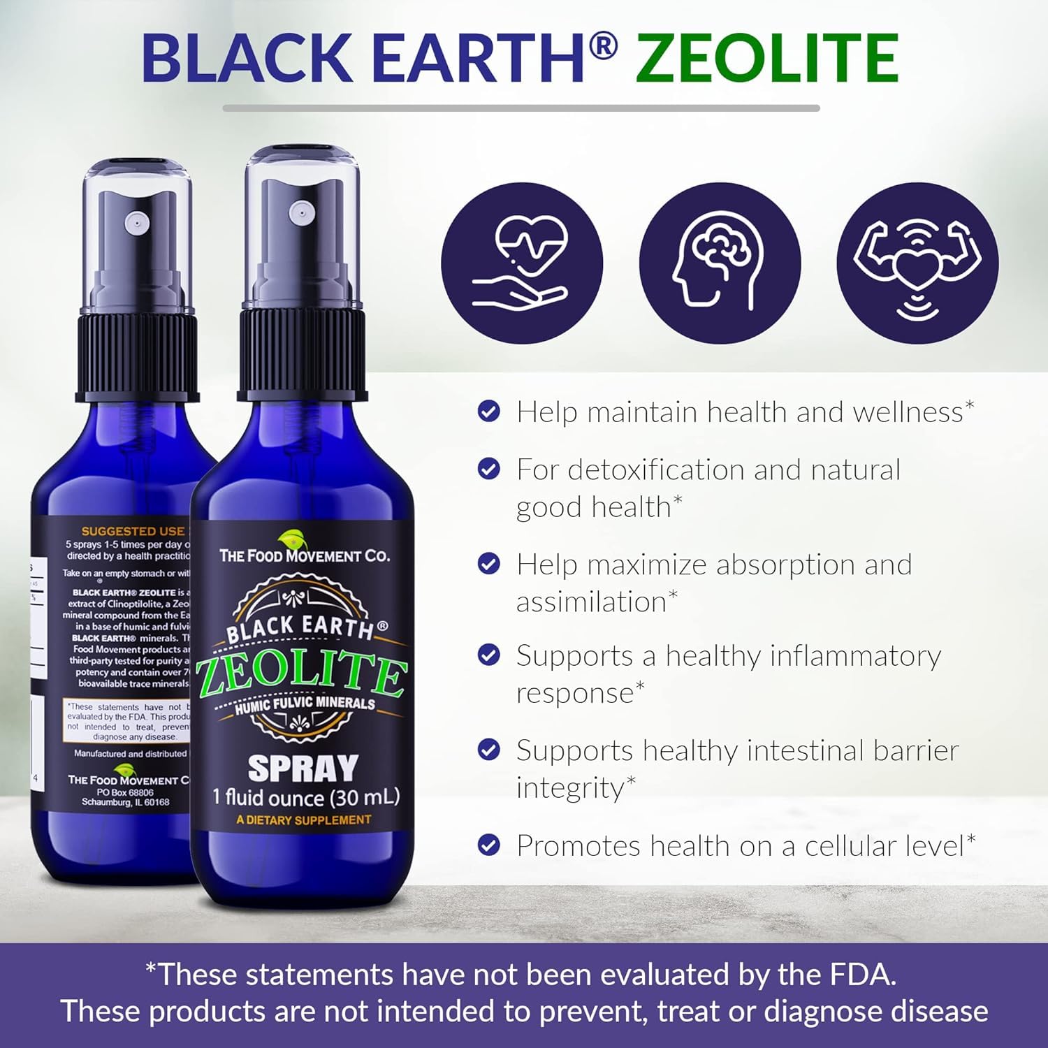 THE FOOD MOVEMENT CO. Black Earth Zeolite 1 oz Pump Spray ingredients list