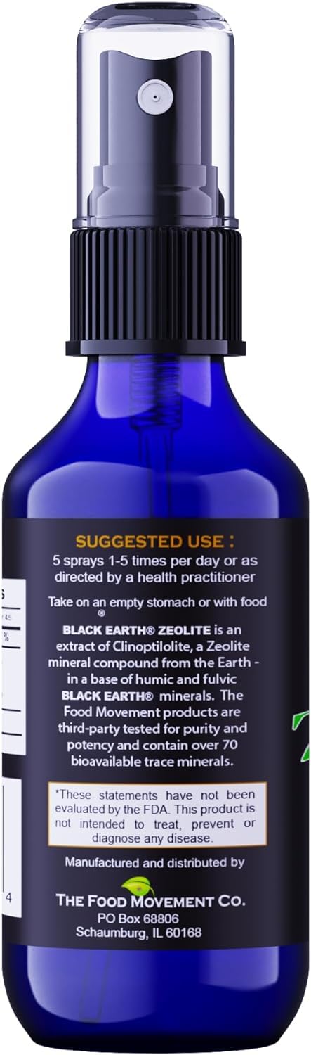 THE FOOD MOVEMENT CO. Black Earth Zeolite 1 oz Pump Spray packaging