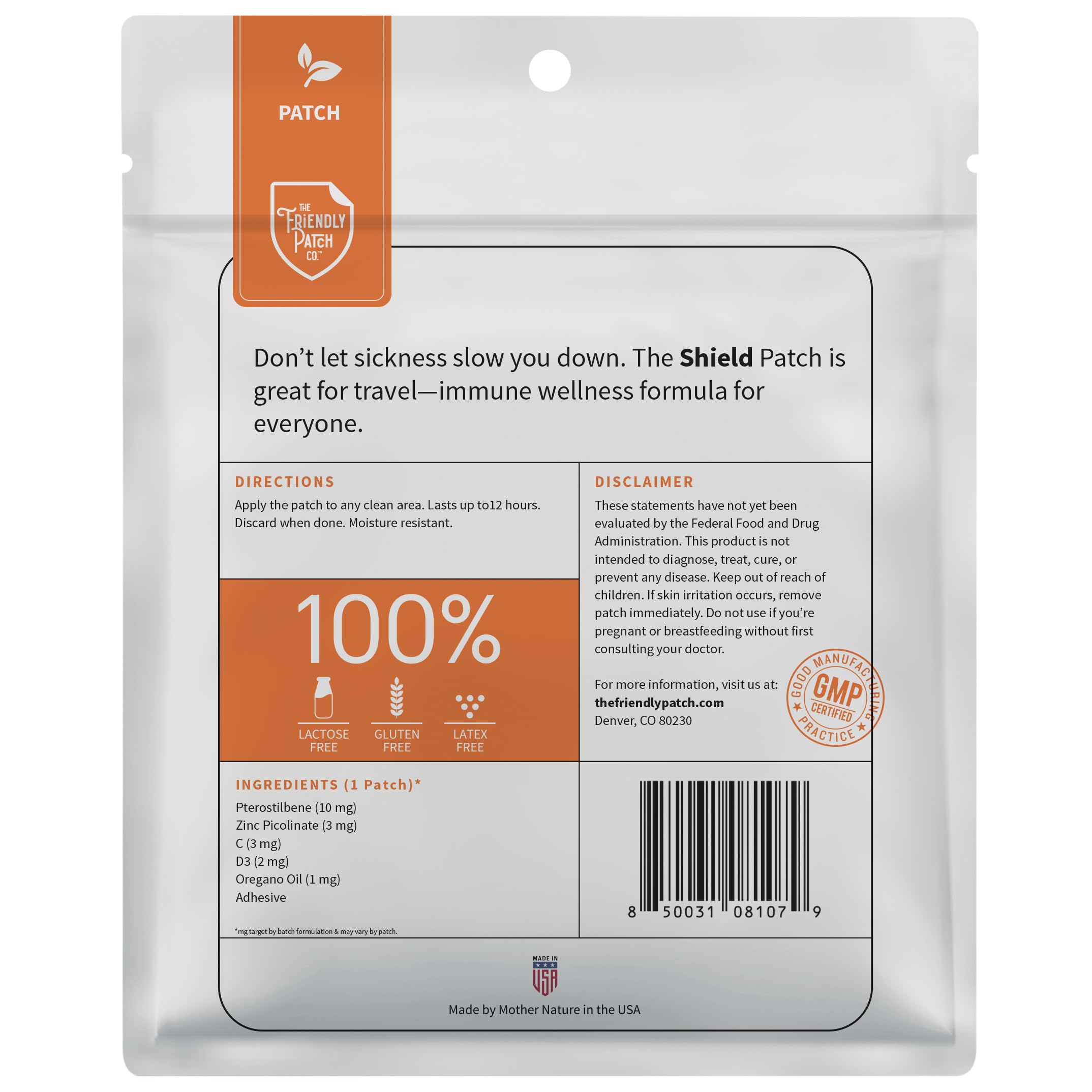 The Friendly Patch CO. daily wellness Patch packaging dimensions