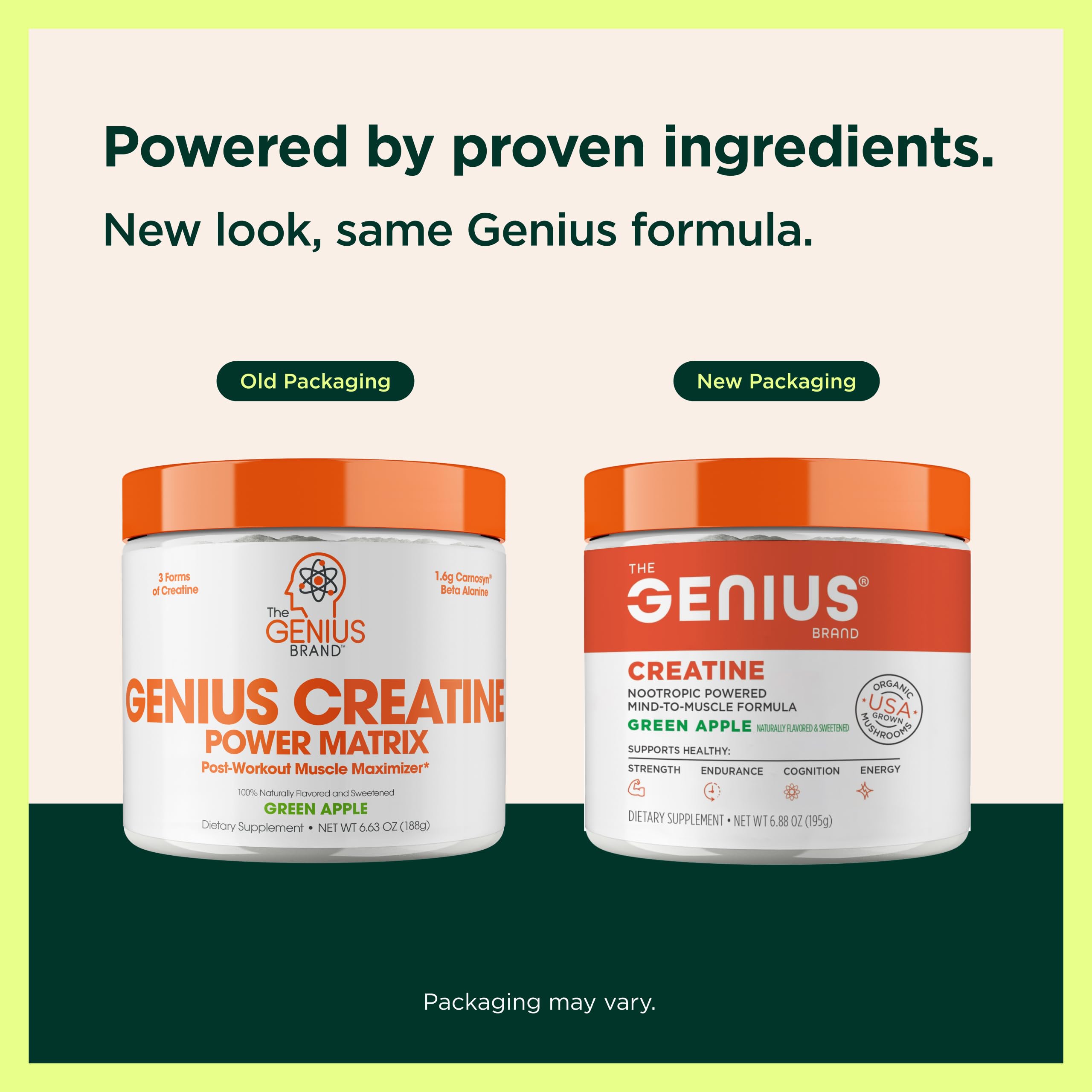 The Genius Brand Creatine Powder 227g with a glass of water