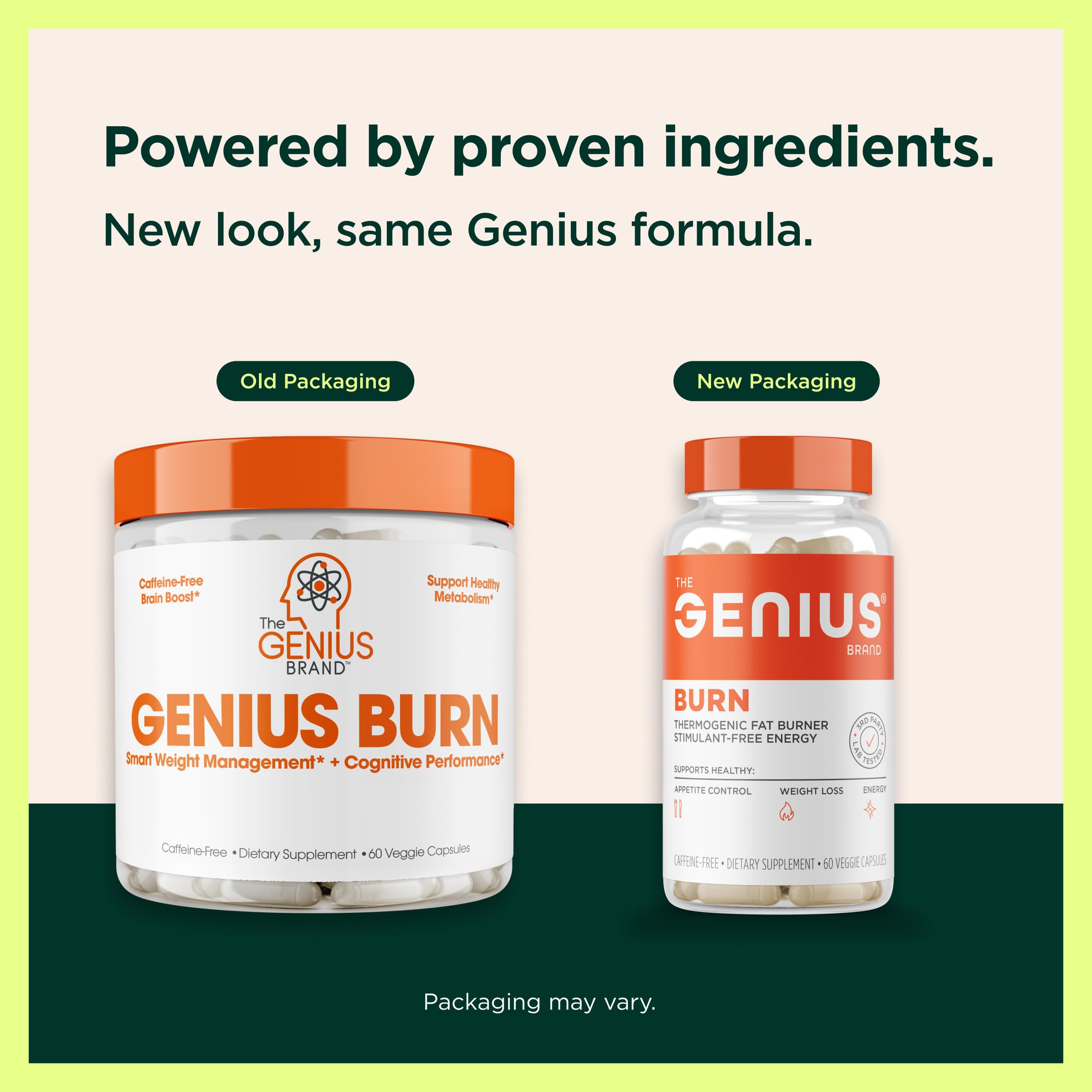 The Genius Brand Genius Burn Thermogenic Supplement packaging