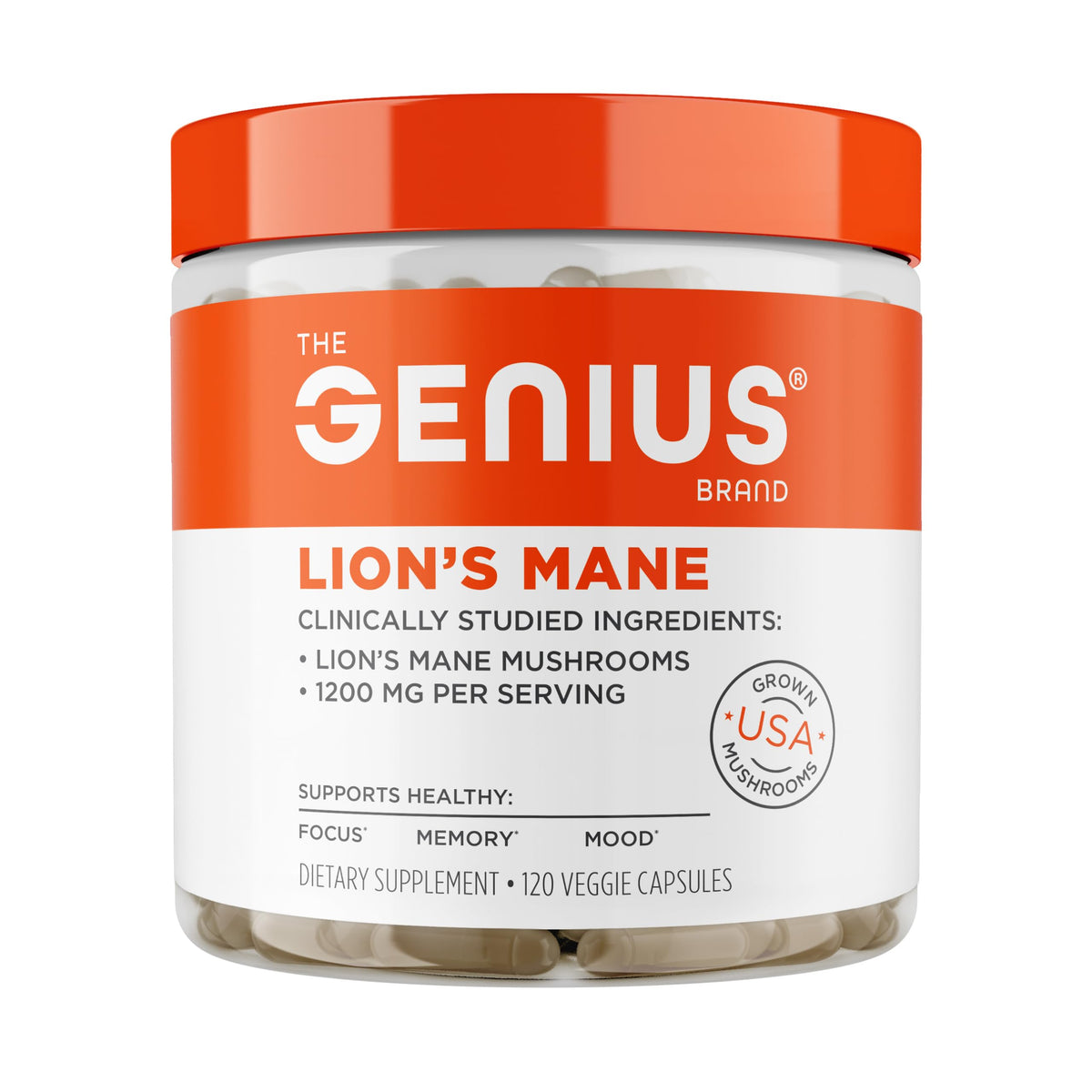 The Genius Brand Genius Lion's Mane Mushroom Supplement front view