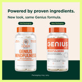 The Genius Brand Genius Mindfulness Ashwagandha Supplement ingredients list on packaging