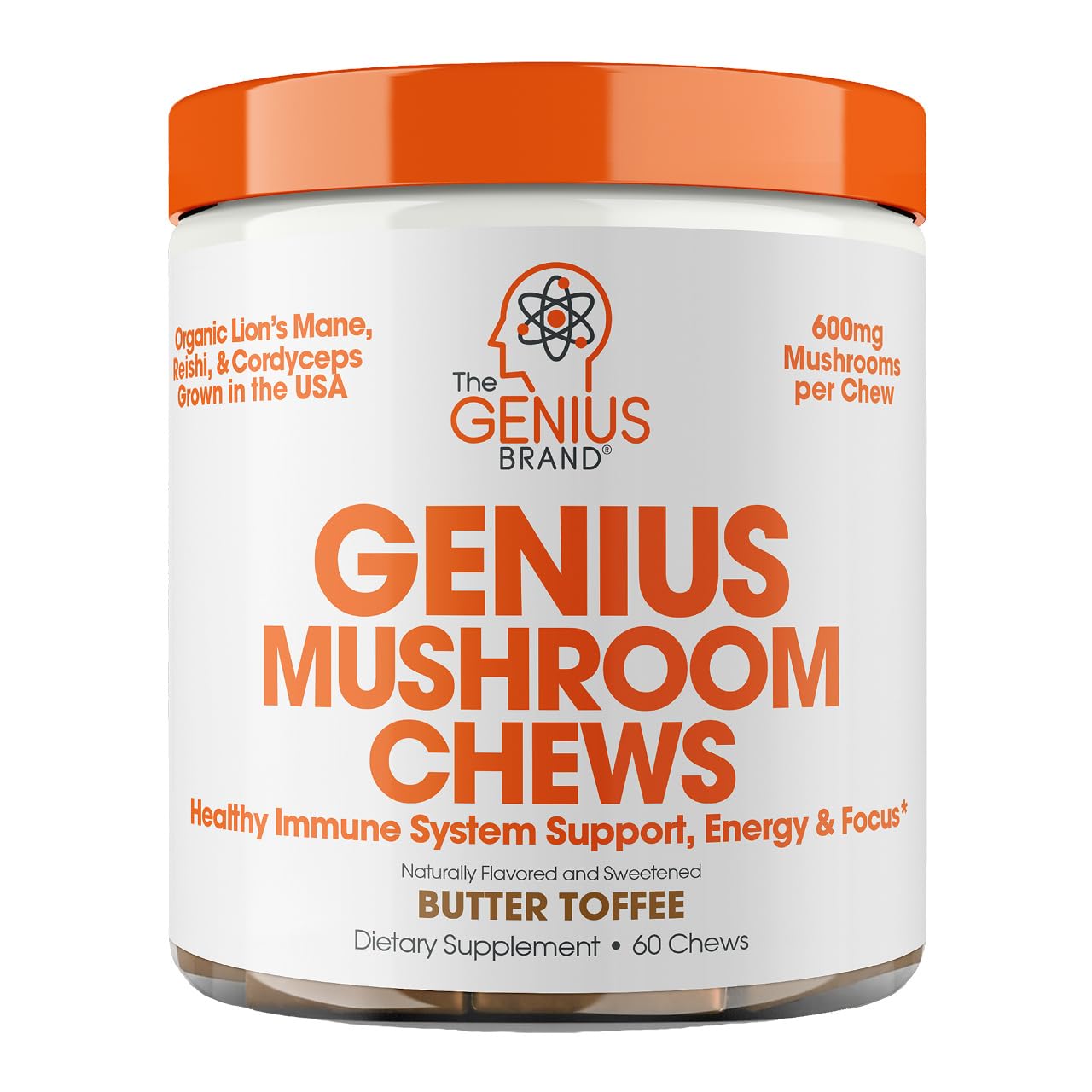 The Genius Brand Genius Mushroom Chews front view packaging