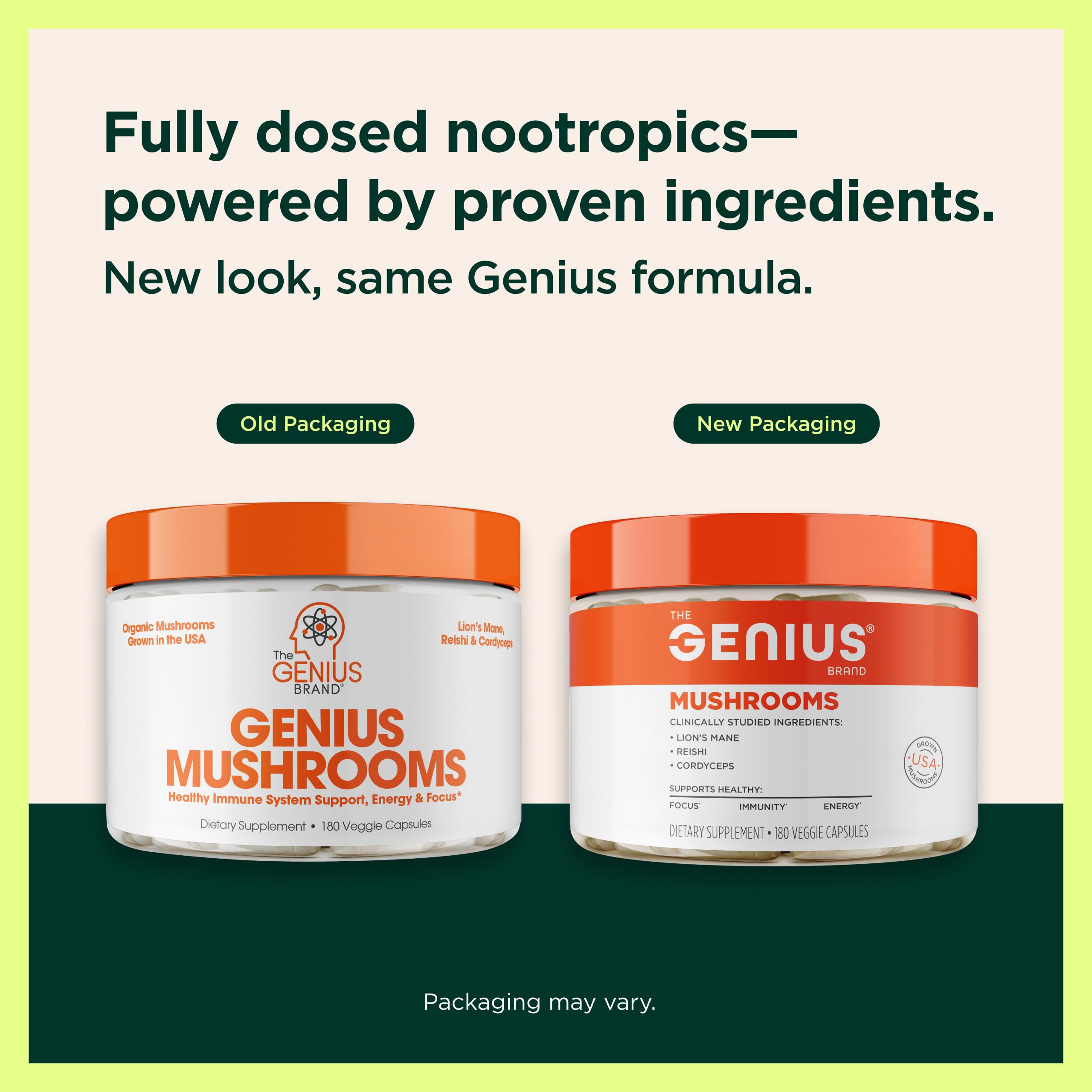 The Genius Brand Genius Mushroom Supplement packaging