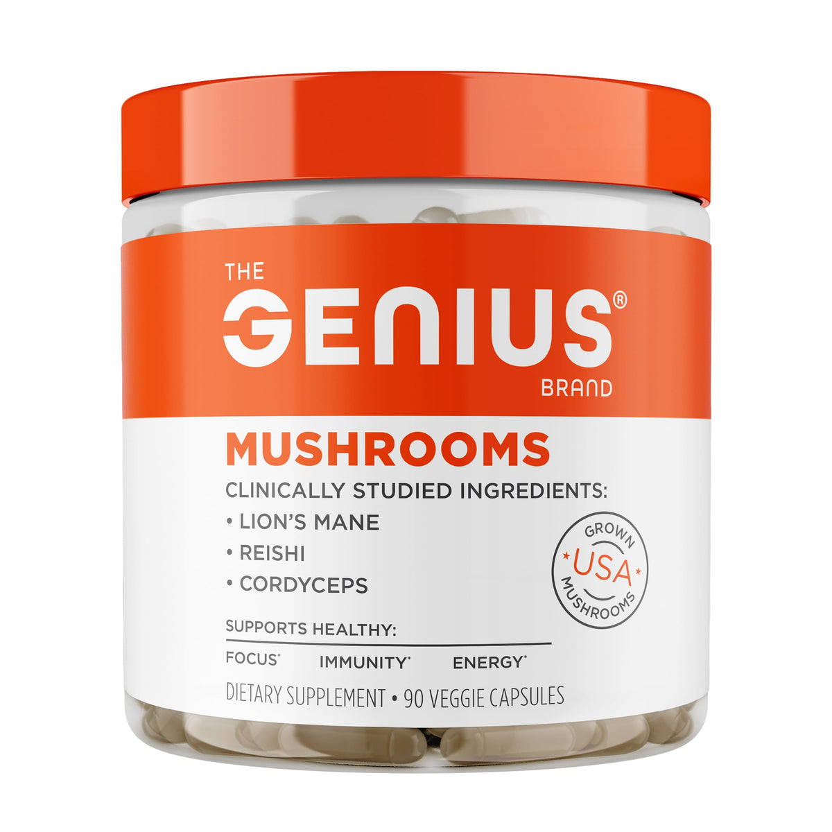 The Genius Brand Genius Mushrooms 90 Capsules front view