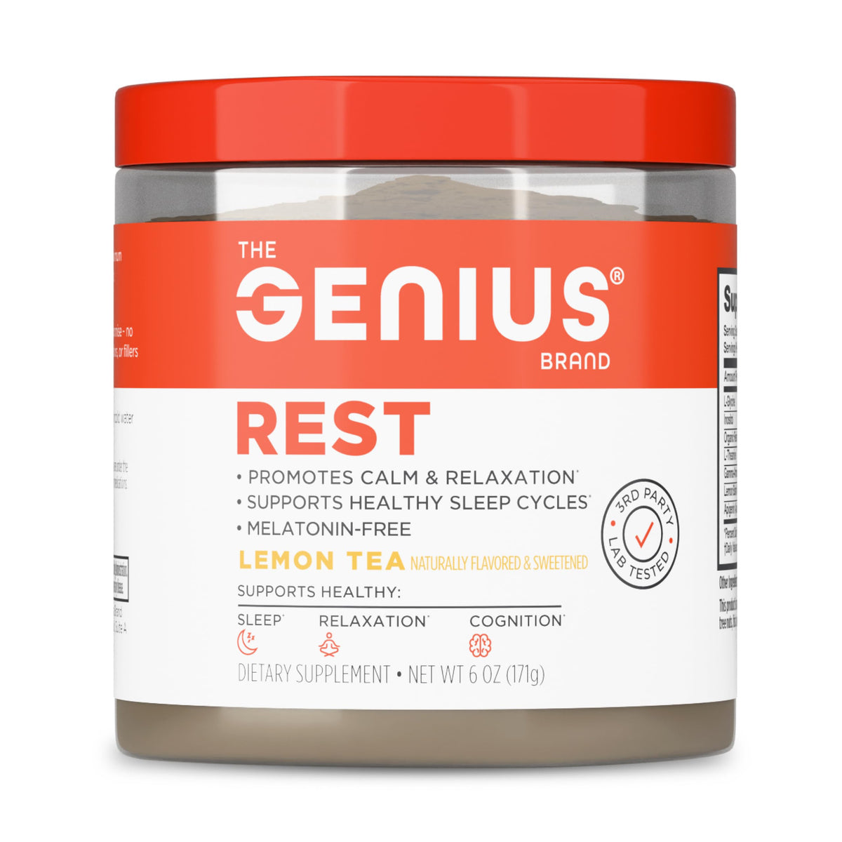The Genius Brand Genius Rest Sleep Supplement Lemon Tea front view