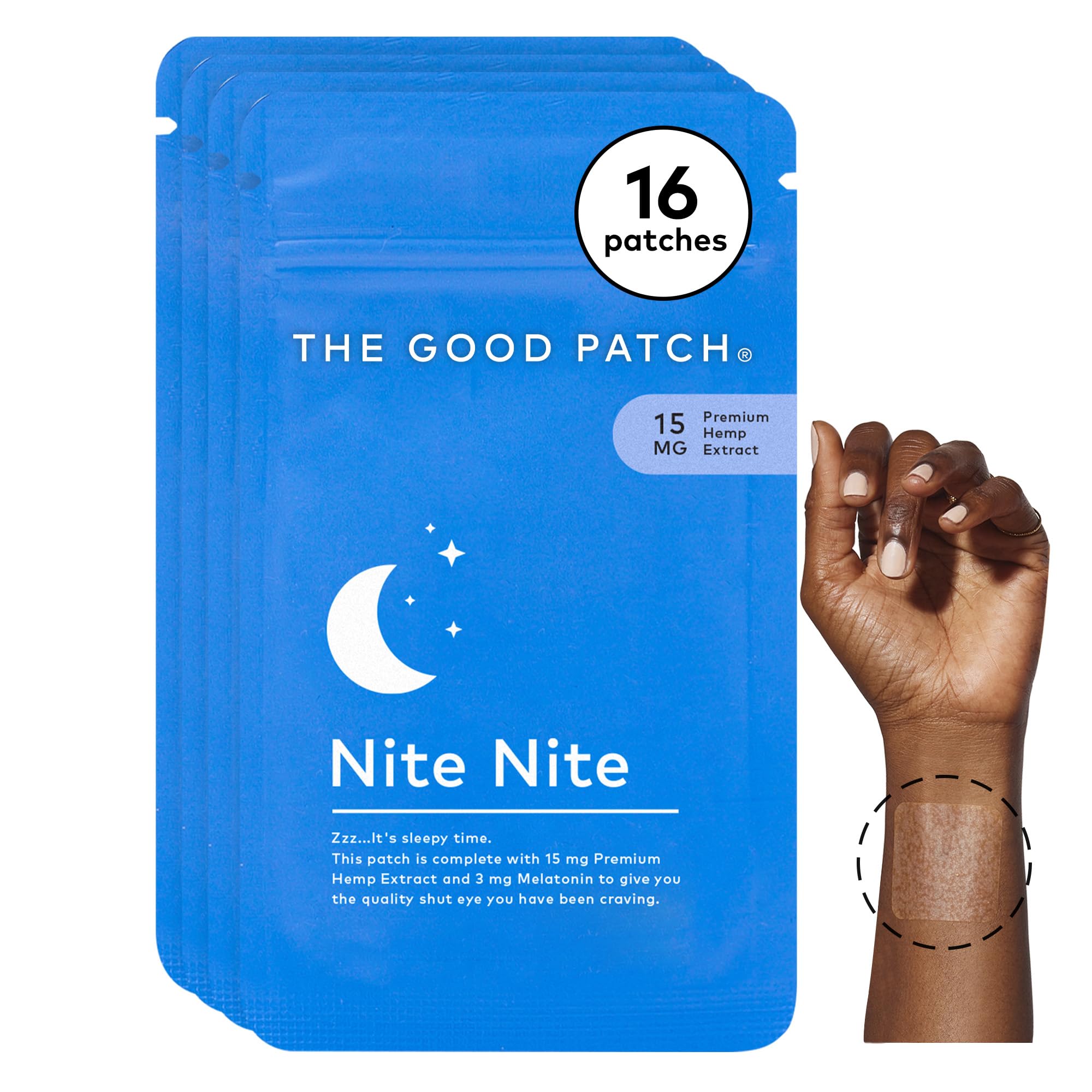 The Good Patch Nite Nite Sleep Patches front view with packaging