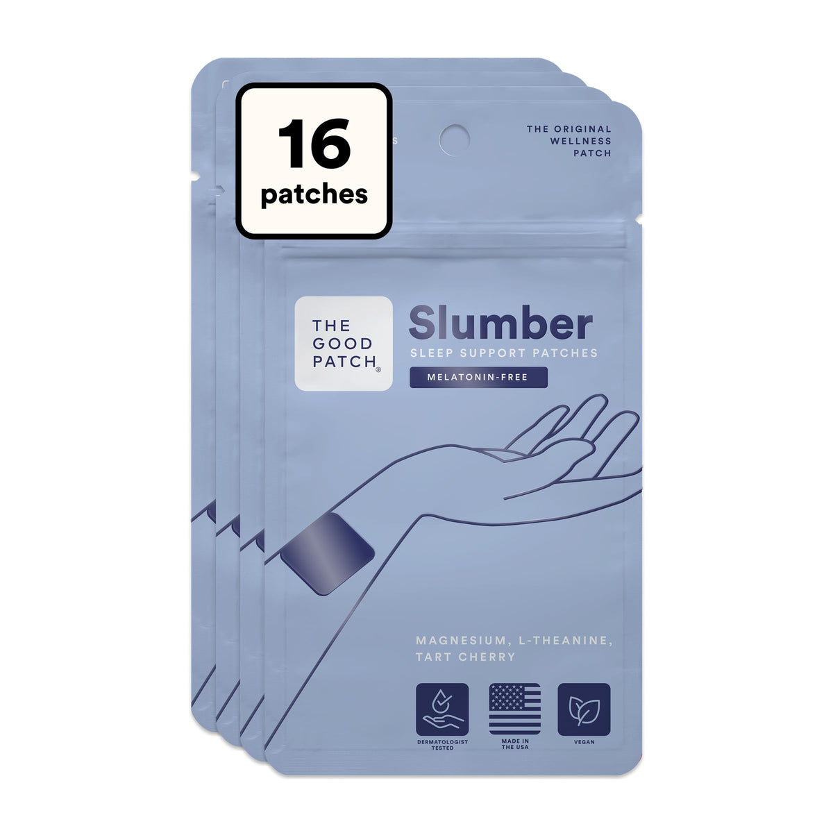 The Good Patch Slumber Sleep Patch box front view with 16 patches