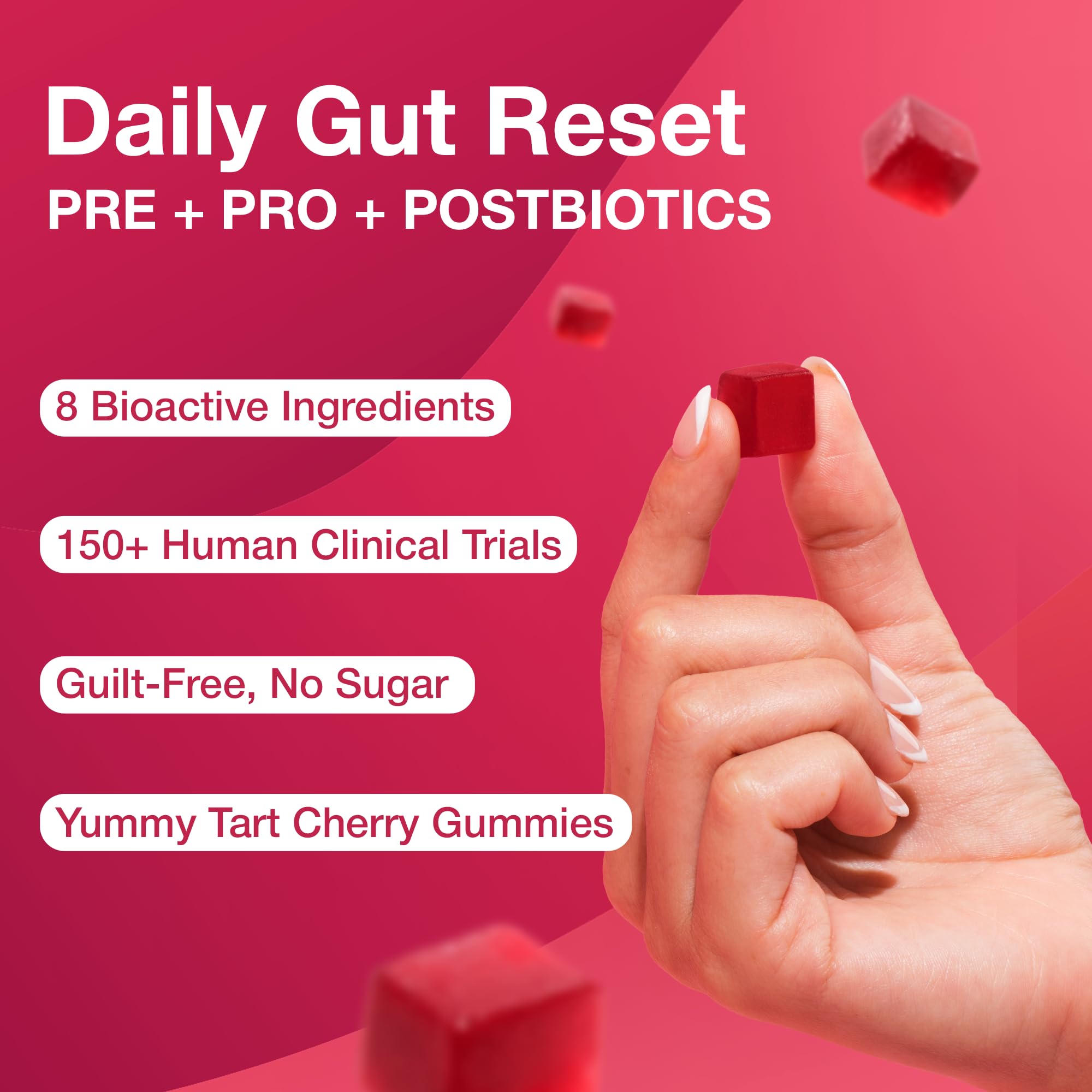 The Gut Gummy Daily Gut Reset 8-in-1 Triobiotic Supplement gummies close-up