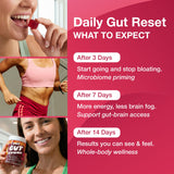 The Gut Gummy Daily Gut Reset 8-in-1 Triobiotic Supplement on a kitchen counter