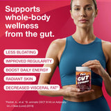The Gut Gummy Daily Gut Reset 8-in-1 Triobiotic Supplement with a glass of water