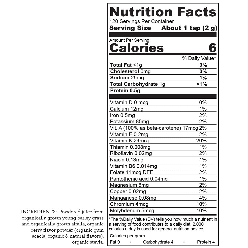 THE HALLELUJAH DIET BarleyMax Berry Powder back view packaging
