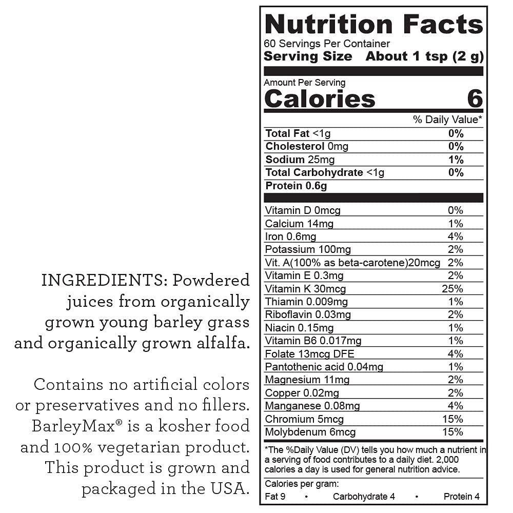THE HALLELUJAH DIET BarleyMax Organic Alfalfa Powder packaging