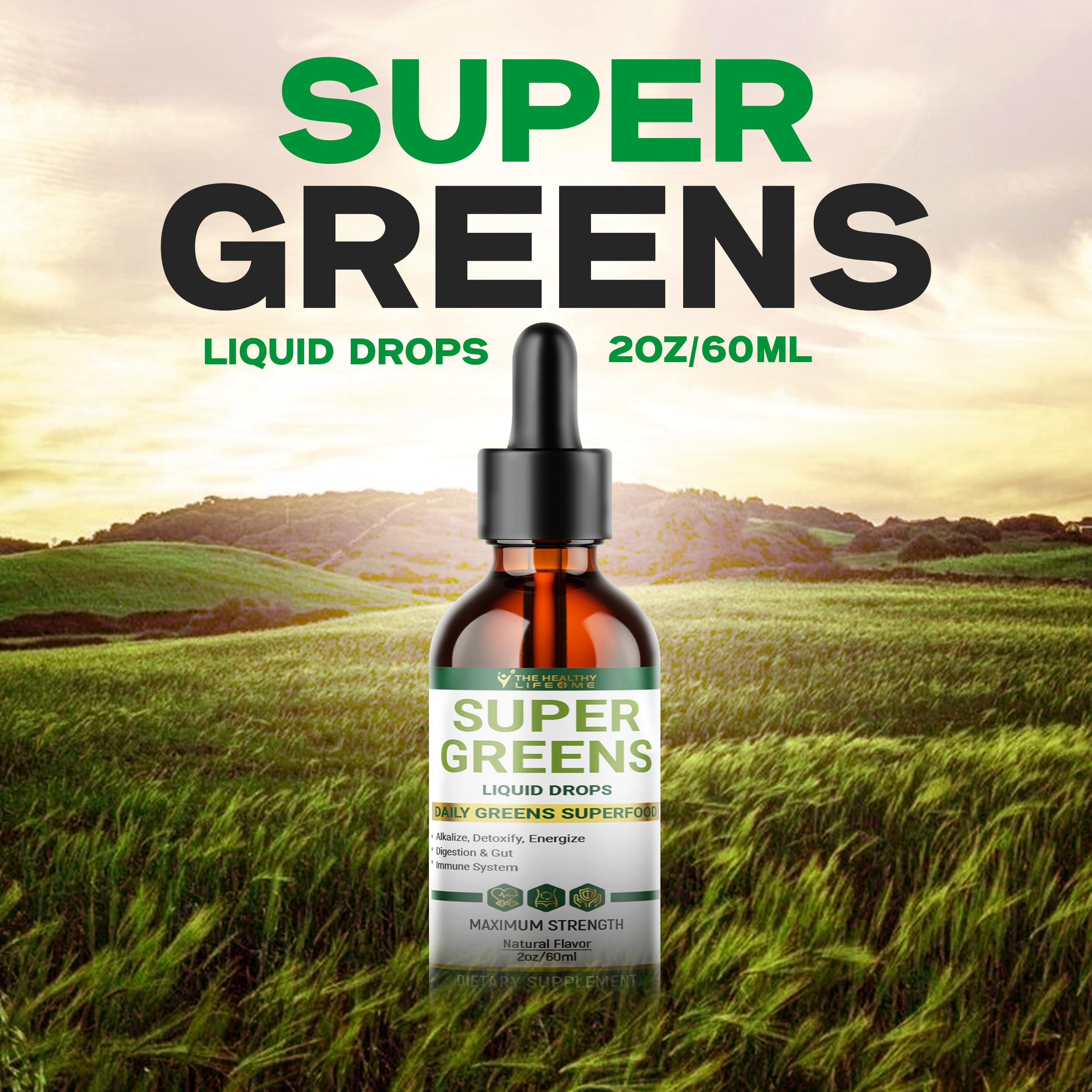 THE HEALTHY LIFE 4 ME Liquid Super Greens bottle side view