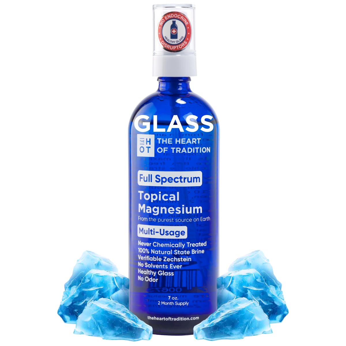 The Heart of Tradition Magnesium Oil Spray 7oz glass bottle front view