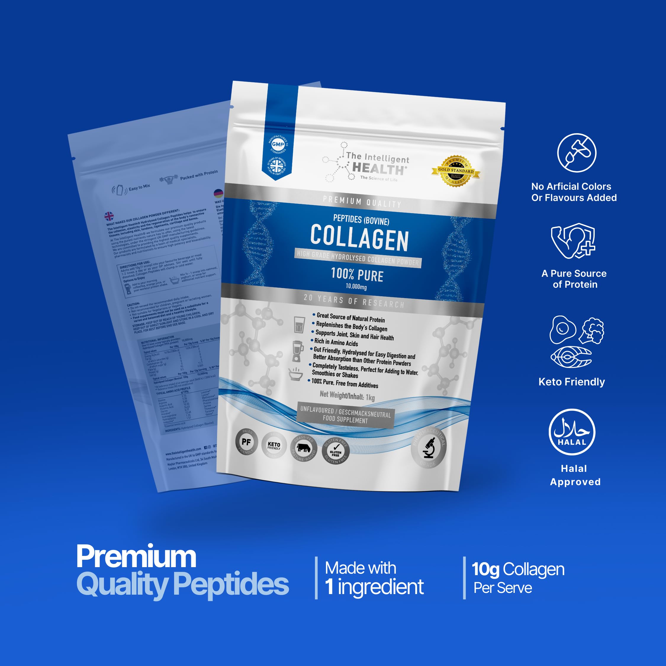 The Intelligent Health Collagen Peptides Powder 1000g mixed in a smoothie