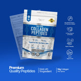 The Intelligent Health Collagen Peptides Powder on a marble countertop with a blender