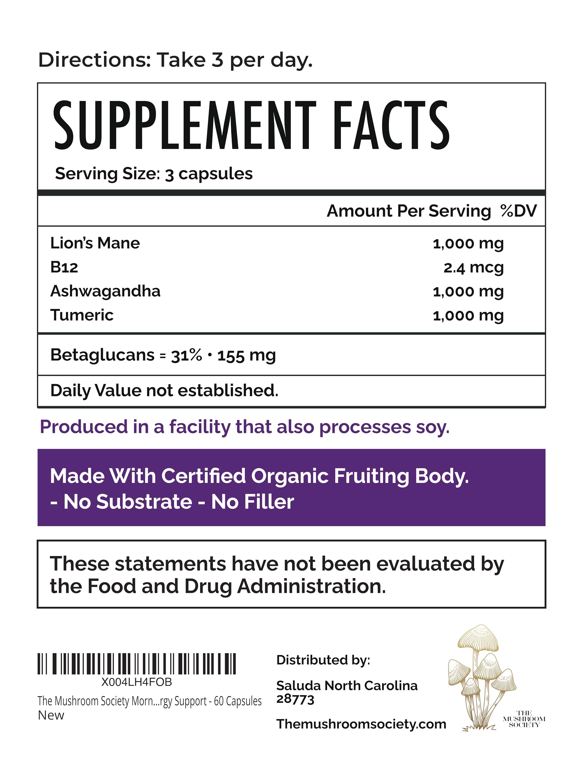 The Mushroom Society Daily Energy Supplement side view