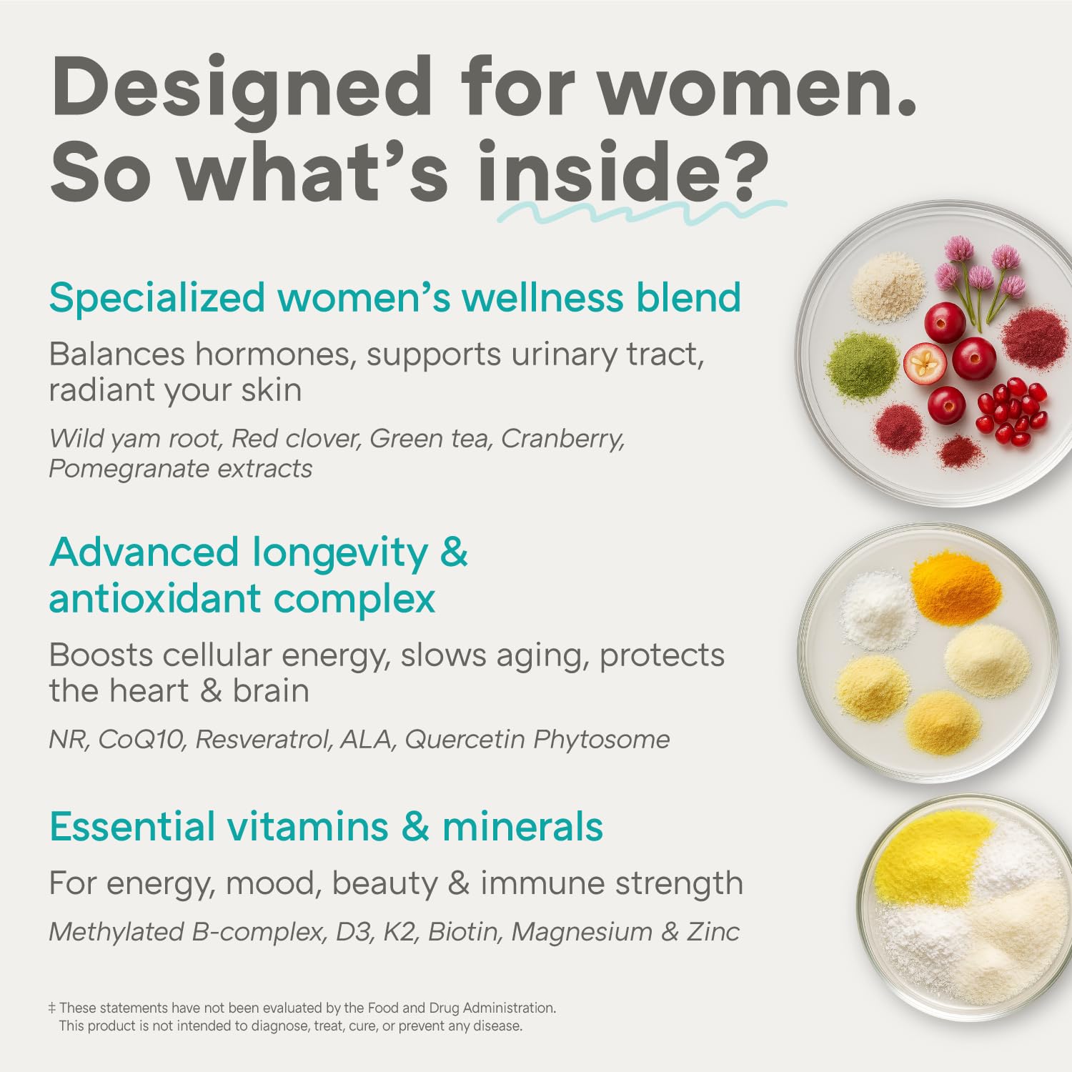 THE ORFY Advanced Women's Daily Multivitamins bottle on a marble countertop