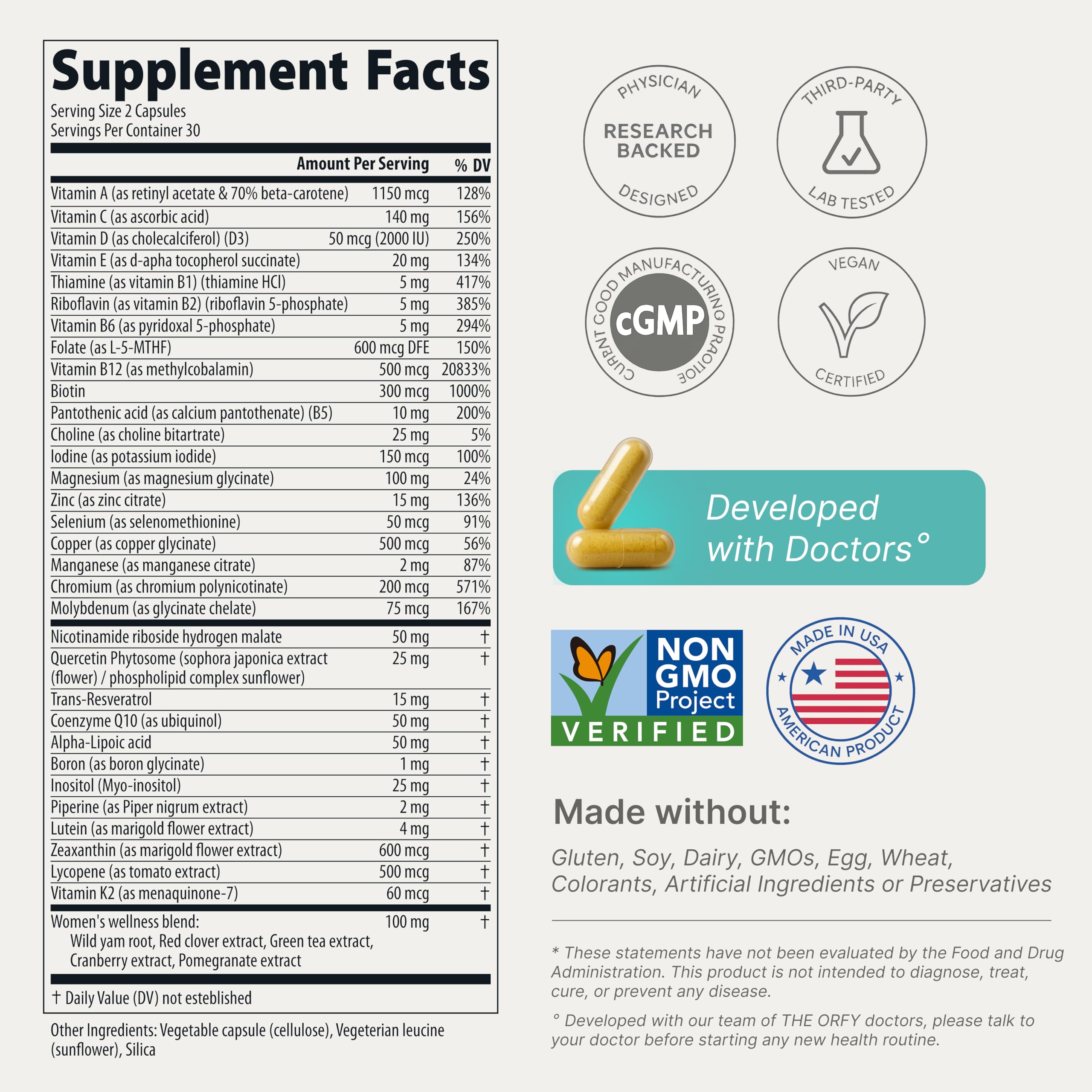 THE ORFY Advanced Women's Daily Multivitamins with a glass of water