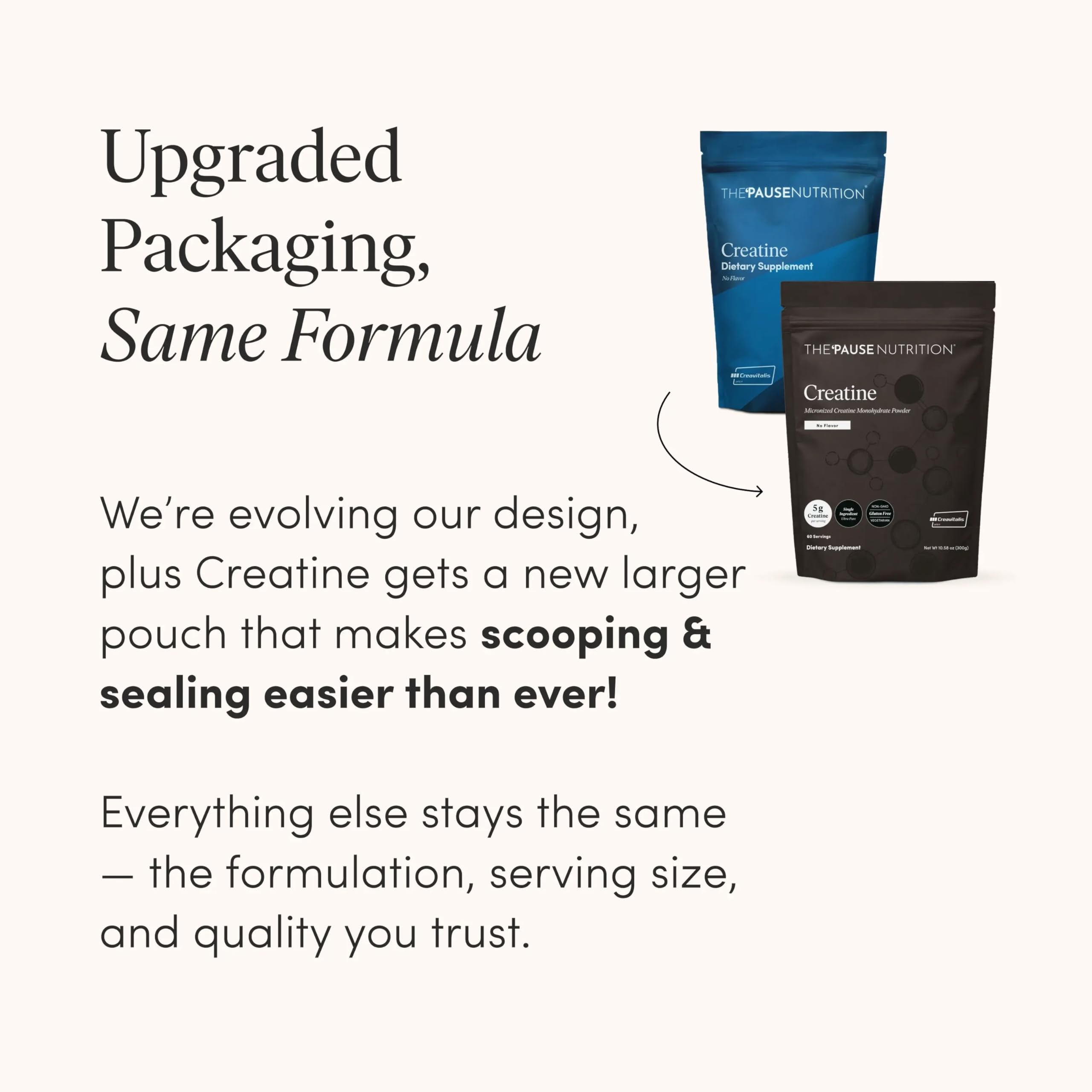 The 'Pause Life Creatine Powder 300g packaging side view
