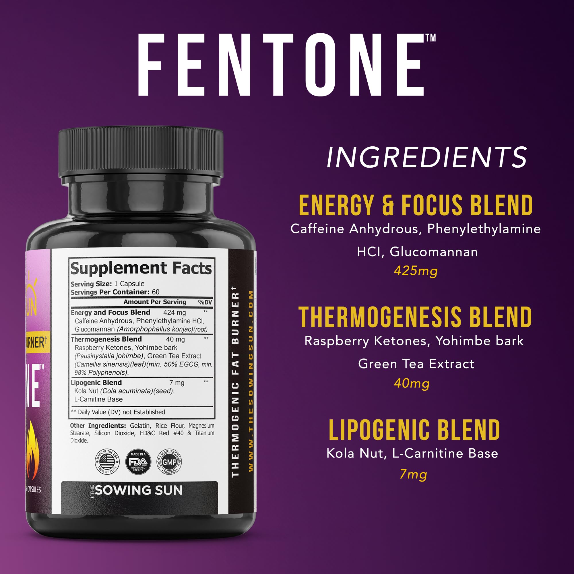 the sowing sun Fentone supplement bottle with 60 capsules