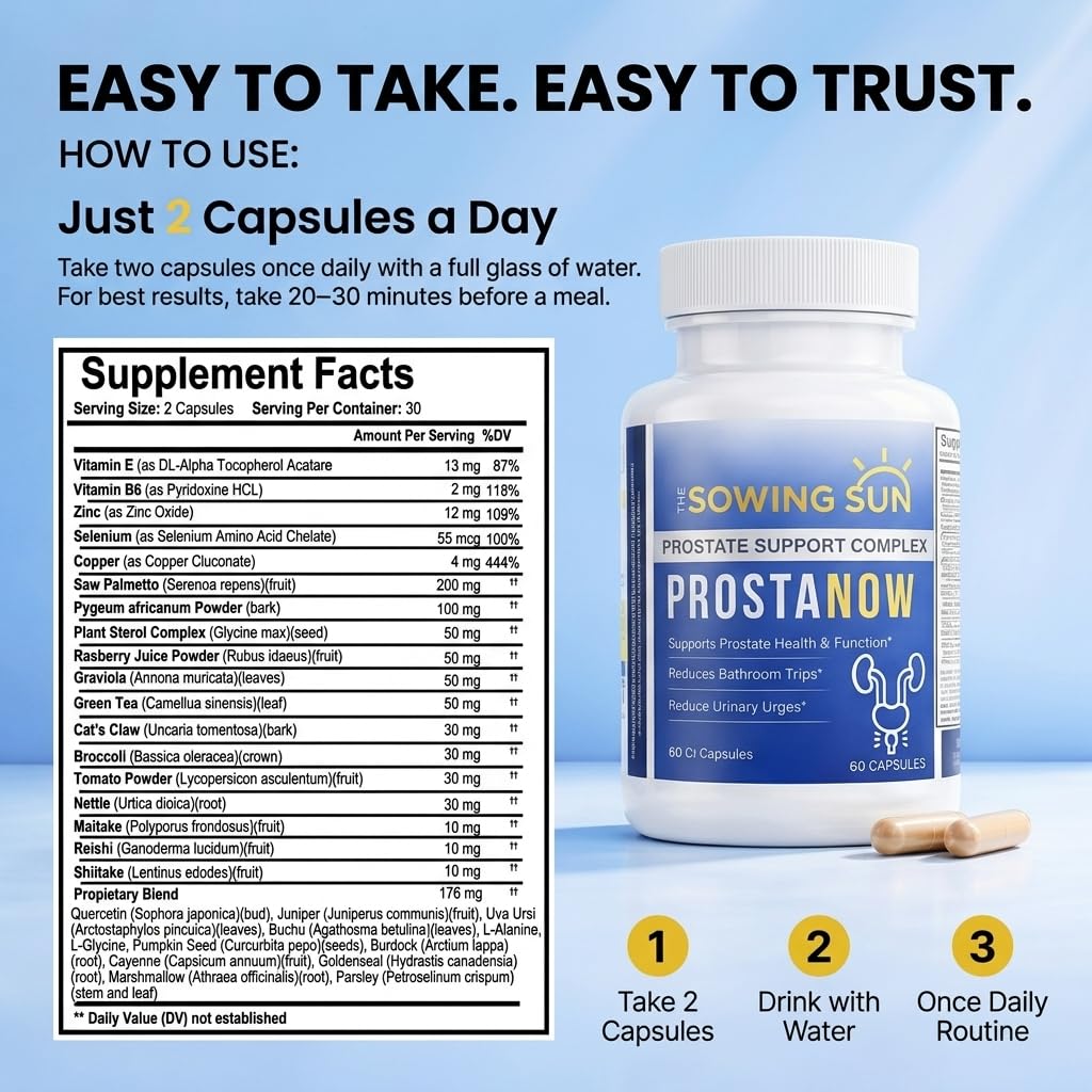 the sowing sun Saw Palmetto Prostate Support Capsules on a wooden table