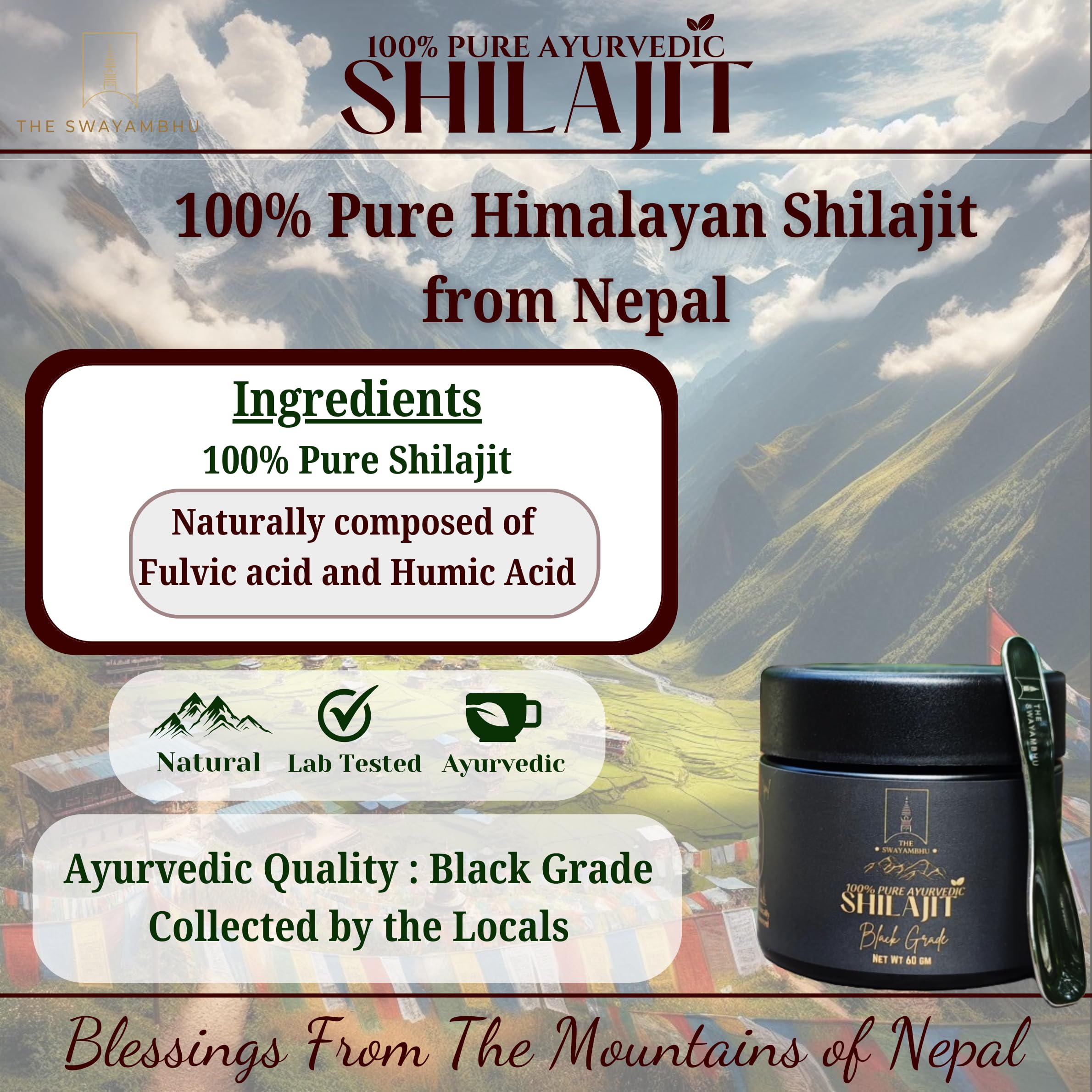 The Swayambhu Shilajit Resin with measuring spoon