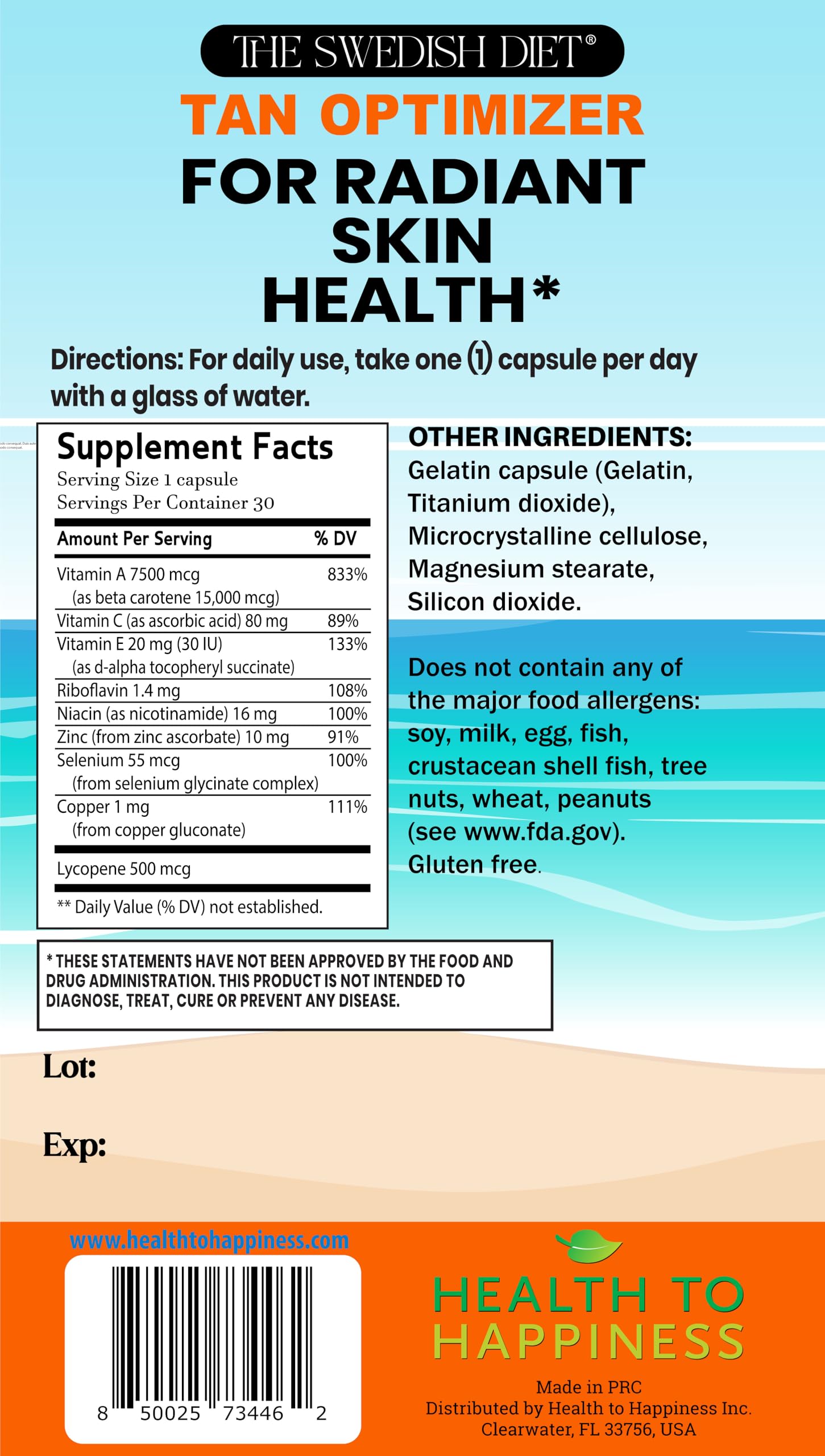 The Swedish Diet Tan Optimizer 30 Capsules side view
