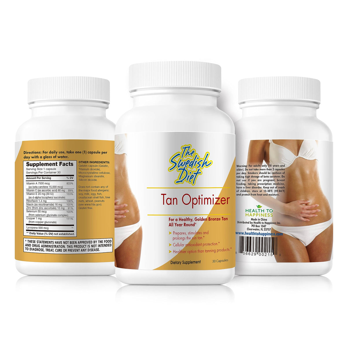 The Swedish Diet Tan Optimizer Capsules front view with packaging