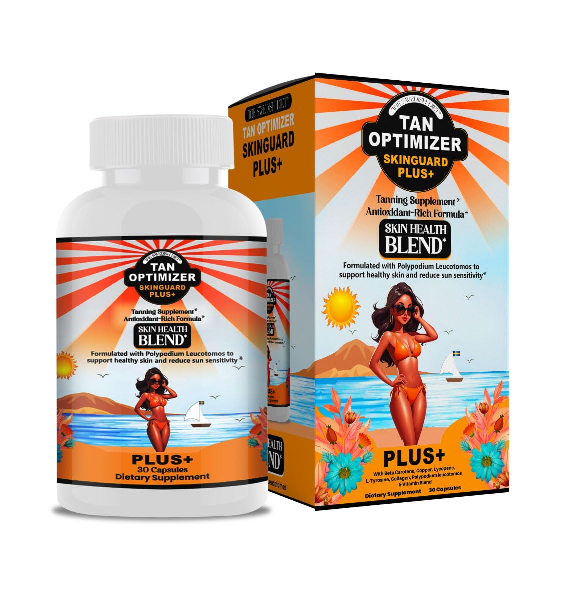 The Swedish Diet Tan Optimizer SkinGuard Plus+ 30 capsules front view