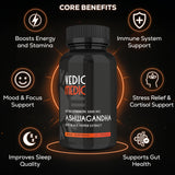 The Vedic Medic Ashwagandha capsules on a wooden table