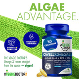 The Veggie Doctor Vegan Omega-3 Algal Oil Capsules on a wooden table