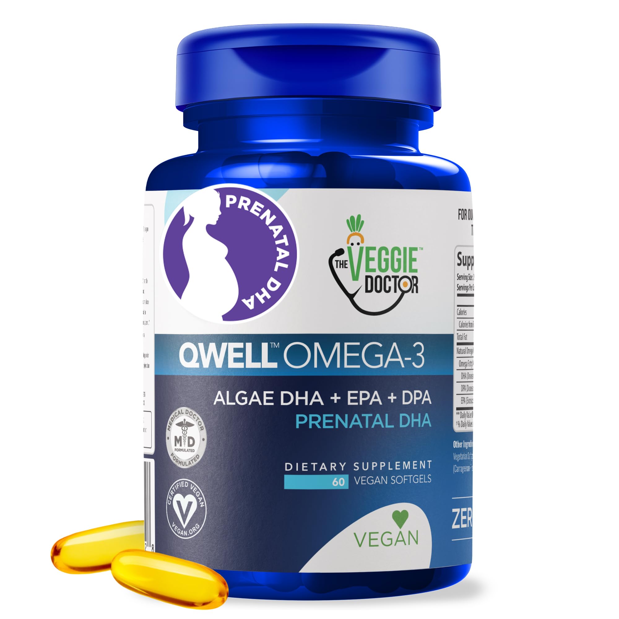The Veggie Doctor Vegan Prenatal DHA & EPA Softgels front view