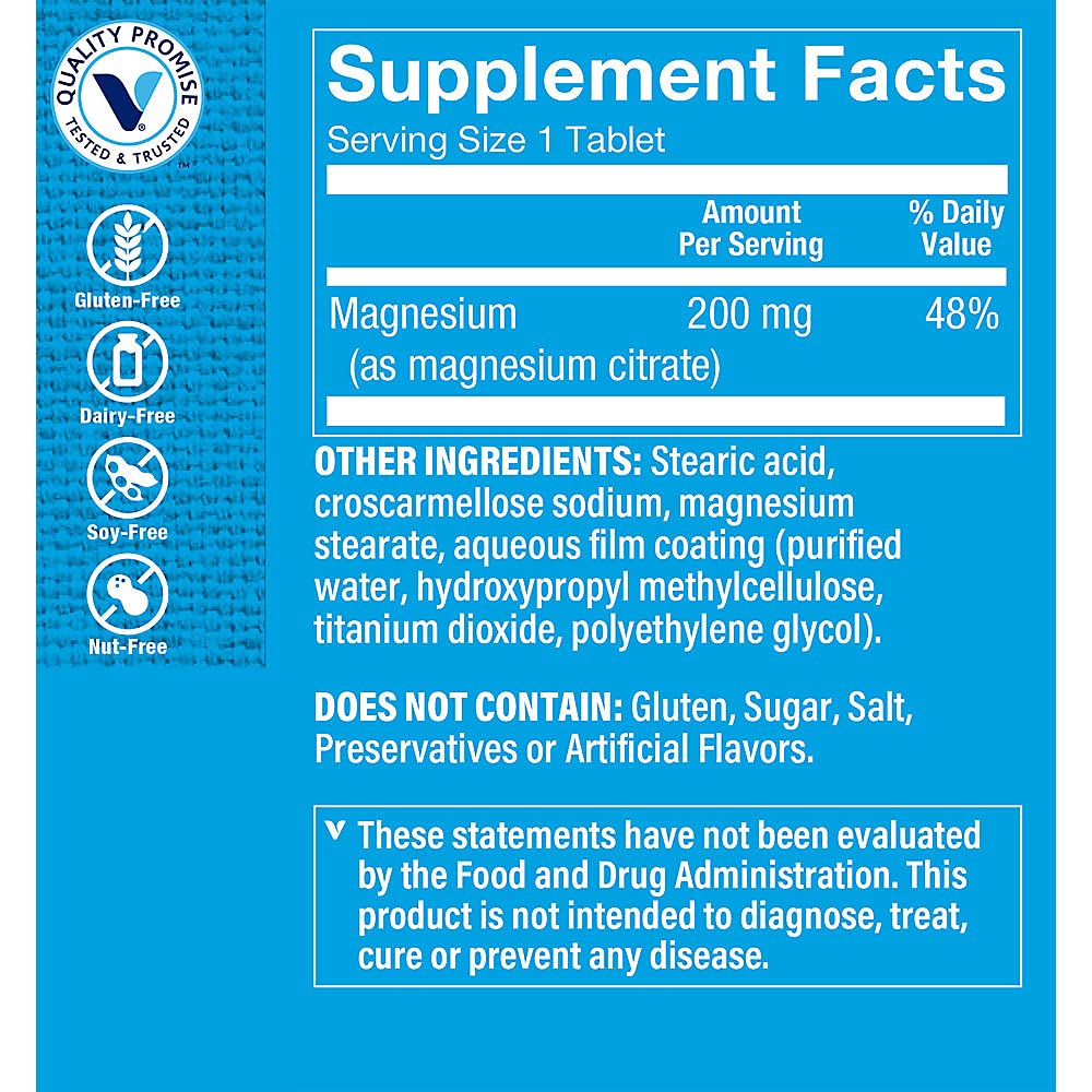 The Vitamin Shoppe Magnesium Citrate 200mg 300 Tablets bottle side view