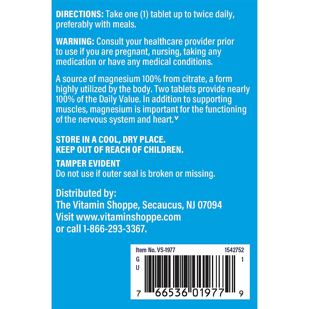 The Vitamin Shoppe Magnesium Citrate 200mg 300 Tablets tablet close-up