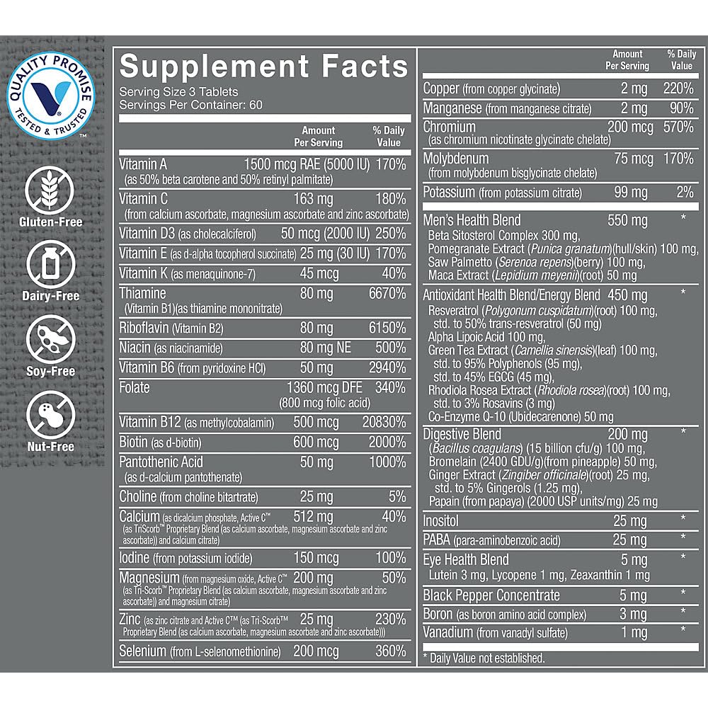 The Vitamin Shoppe Men's Multivitamin 180 Tablets bottle top
