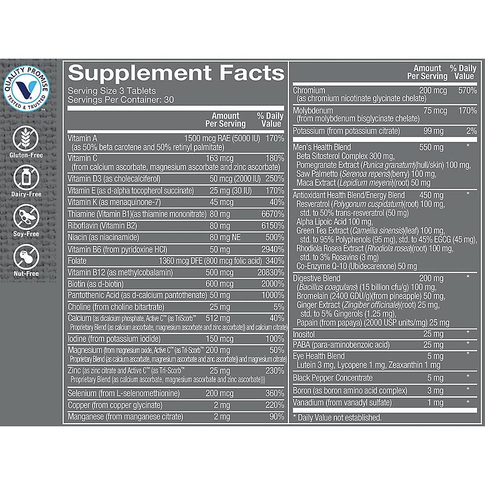 The Vitamin Shoppe Men's Multivitamin 90 Tablets side view