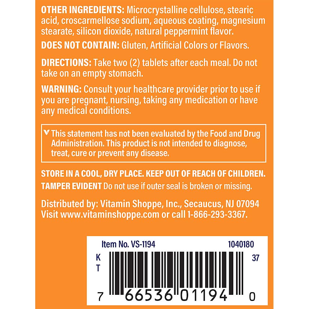 The Vitamin Shoppe Multi-Enzyme Supplement 100 Tablets back view