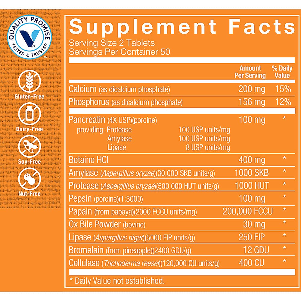 The Vitamin Shoppe Multi-Enzyme Supplement 100 Tablets side view