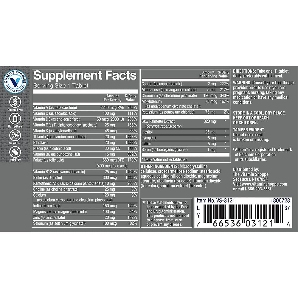The Vitamin Shoppe Multivitamins 60 Tablets back view